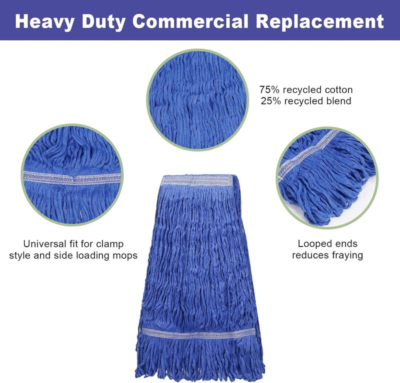 CARPOLY 3 Pack Heavy Mop Replacement Head,Commercial Industrial Grade Blue Cotton Ring Heads，for Heavy Commercial Industrial Residential Areas -Blue Cotton Looped Replace Mop Head (Deep Blue) - Image 2